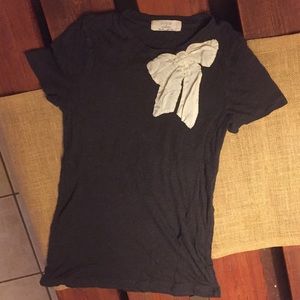 Gray JCrew tee shirt with silk bow detail